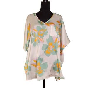 JODIFL NWT White Satin Floral Blouse, Size Medium